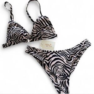 Aurelle Zebra Pattern Bikini - Black and White